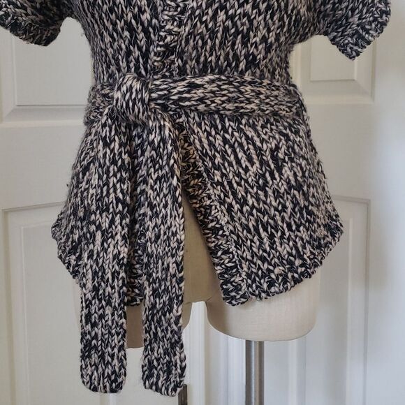 DIANE von FURSTENBERG Chunky Knit Belted Cardigan Black Tan Tweed - Picture 6 of 12